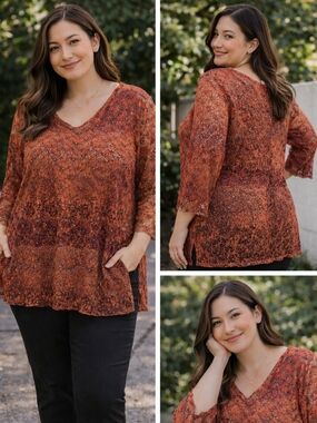 Coldwater Creek Pink Rust Lace Overlay Tank with Nude Lining